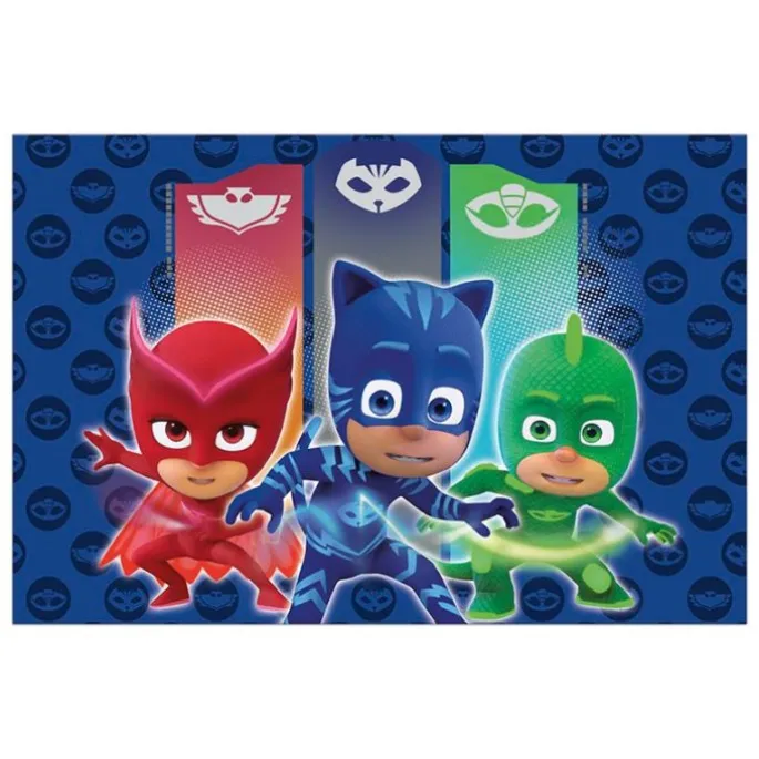 Pack de fiesta: 8 platos, 8 vasos, 25 cápsulas, 1 guirnalda y 1 mantel - PJ Masks