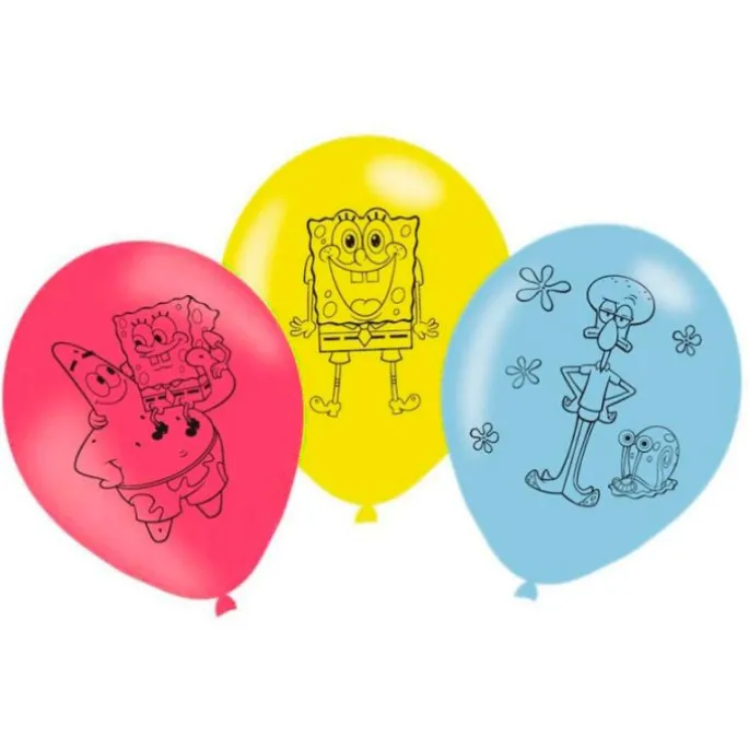 Pack de fiesta: 8 platos, 8 vasos, 40 servilletas, 6 globos, 6 gorritos y 1 figurita - Bob Esponja