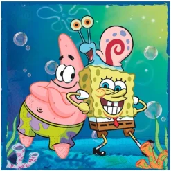 Pack de fiesta: 8 platos, 8 vasos, 40 servilletas, 6 globos, 6 gorritos y 1 figurita - Bob Esponja