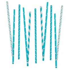 Pajitas de papel blancas y azules lunares, rayas y estrellas (80) - Decora
