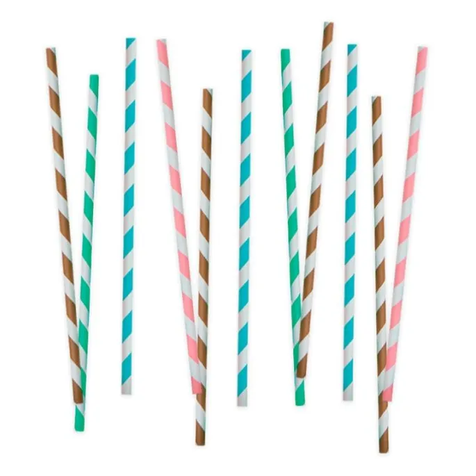 Pajitas de papel colores variados rayas (80) - Decora
