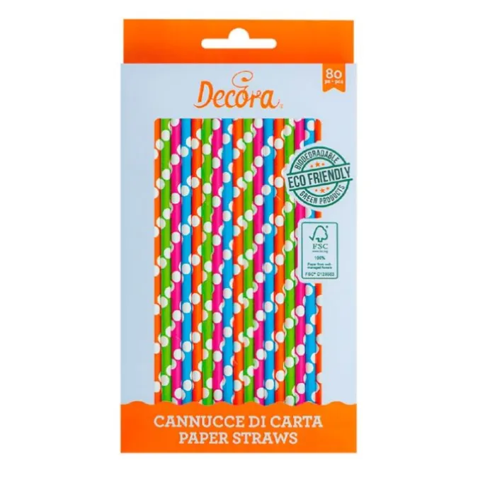 Pajitas de papel colores variados lunares (80) - Decora