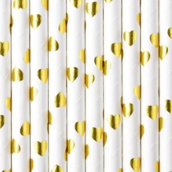 Pajitas de papel corazones dorados metalizados (10) - PartyDeco
