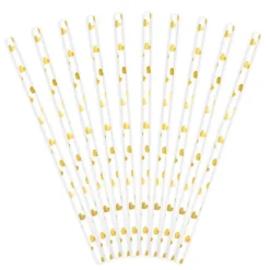 Pajitas de papel corazones dorados metalizados (10) - PartyDeco