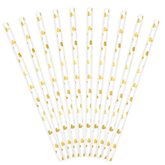 Pajitas de papel corazones dorados metalizados (10) - PartyDeco