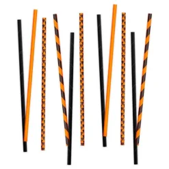Pajitas de papel naranjas y negras triángulos y rayas (80) - Decora
