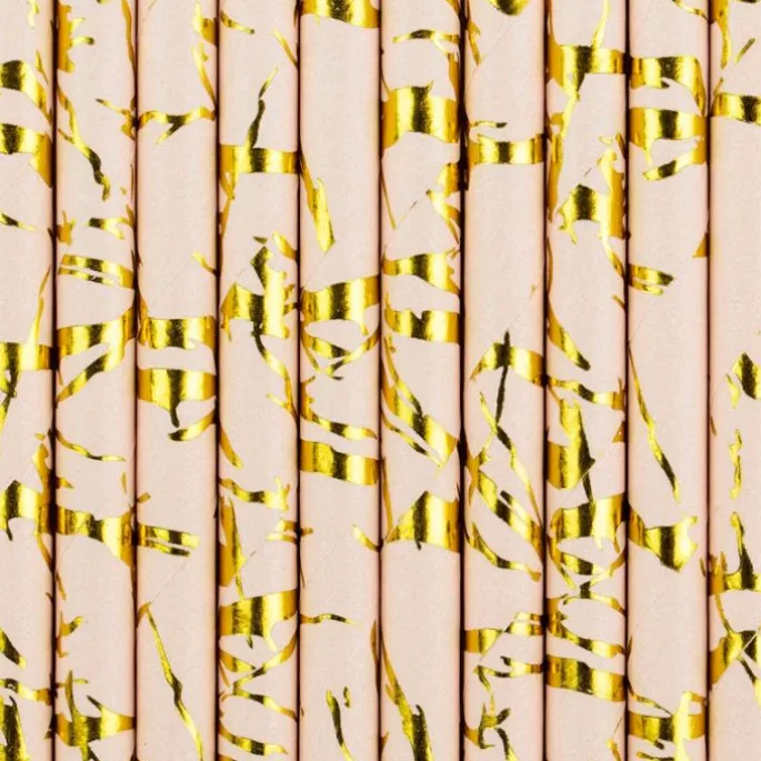 Pajitas de papel rosas y doradas metalizadas (10) - PartyDeco