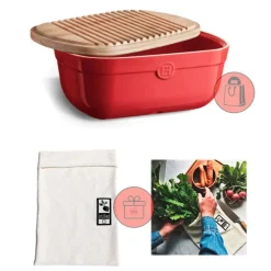 Panera roja con tapa de madera - Cerámica - Emile Henry + REGALO bolsa conservación
