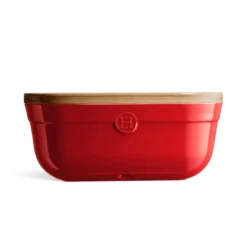 Panera roja con tapa de madera - Cerámica - Emile Henry + REGALO bolsa conservación