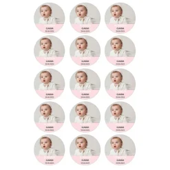 Papel de azúcar con foto, nombre y fecha personalizada círculo 5 cm (15) - Mi Bautizo