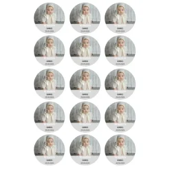 Papel de azúcar con foto, nombre y fecha personalizada círculo 5 cm (15) - Mi Bautizo
