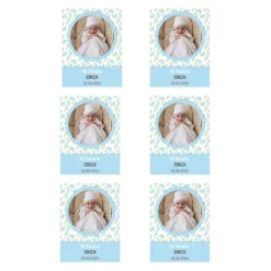 Papel de azúcar con foto, nombre y fecha personalizada - Mi Bautizo azul 6 x 8 cm (6)