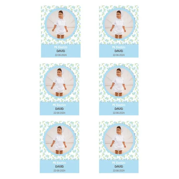 Papel de azúcar con foto, nombre y fecha personalizada - Mi Bautizo azul 6 x 8 cm (6)