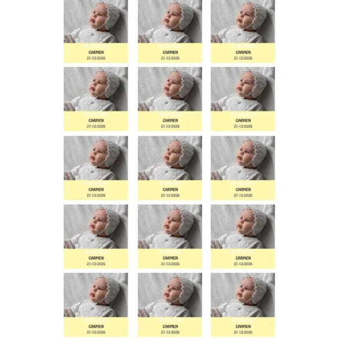 Papel de azúcar con foto, nombre y fecha personalizada cuadrado 5 cm (15) - Mi Bautizo