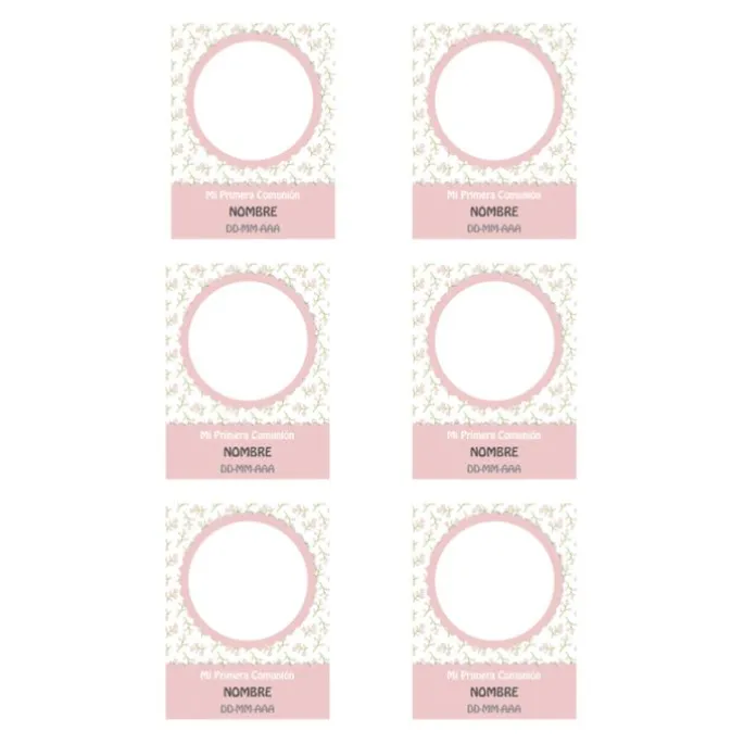 Papel de azúcar con foto, nombre y fecha personalizada - Mi primera Comunión rosa 6 x 8 cm (6)