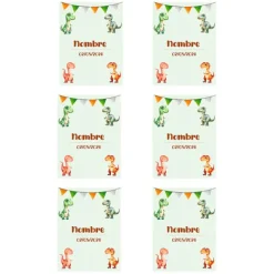 Papel de azúcar con nombre y fecha personalizada - Dinosaurios 6 x 8 cm (6) - Impresión comestible personalizada