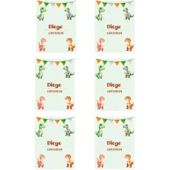 Papel de azúcar con nombre y fecha personalizada - Dinosaurios 6 x 8 cm (6) - Impresión comestible personalizada