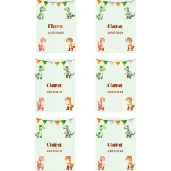Papel de azúcar con nombre y fecha personalizada - Dinosaurios 6 x 8 cm (6) - Impresión comestible personalizada