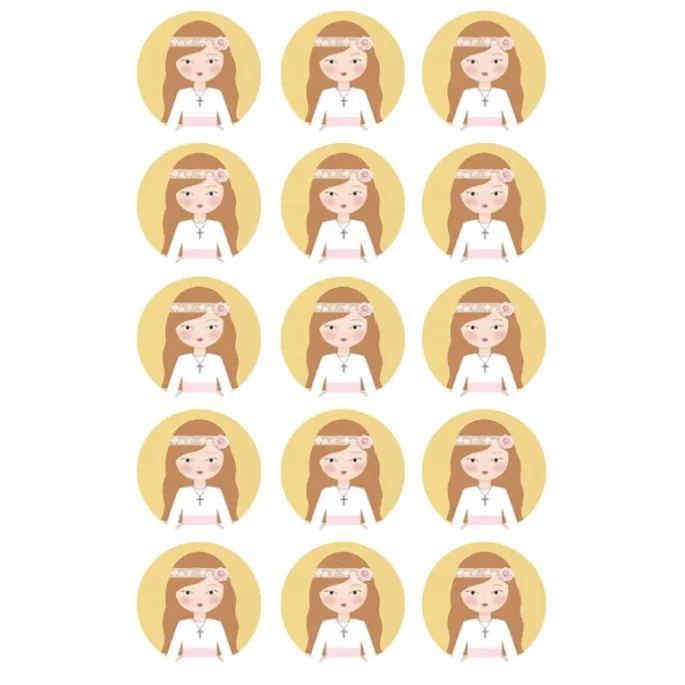 Papel de azúcar - Círculos de 5 cm (15) Carlota Comunión - Impresión personalizada