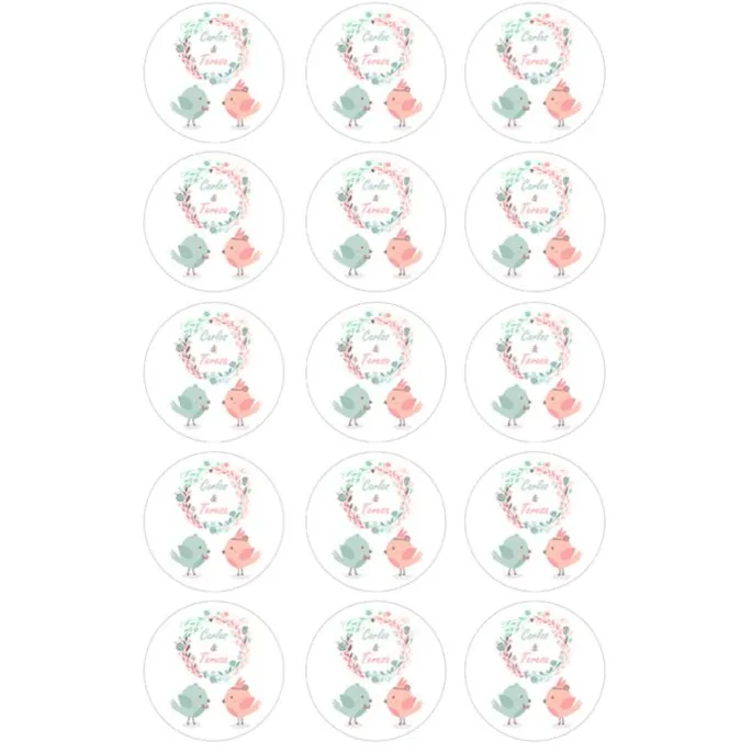 Papel de azúcar - 15 círculos iguales de 5 cm Nombres boda - Impresión personalizada