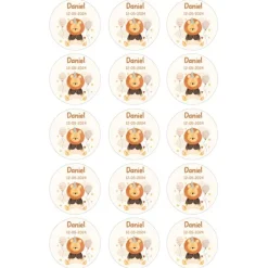 Papel de azúcar - 15 círculos iguales de 5 cm nombre y fecha León - Impresión comestible personalizada