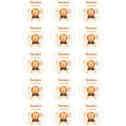 Papel de azúcar - 15 círculos iguales de 5 cm nombre y fecha León - Impresión comestible personalizada