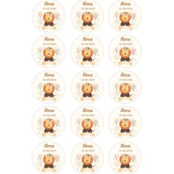Papel de azúcar - 15 círculos iguales de 5 cm nombre y fecha León - Impresión comestible personalizada