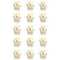 Papel de azúcar - 15 círculos iguales de 5 cm Nombre y rótulo Animalitos - Impresión comestible personalizada