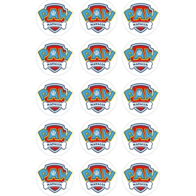 Papel de azúcar - 15 círculos iguales de 5 cm Nombre Patrulla Canina - Impresión comestible personalizada