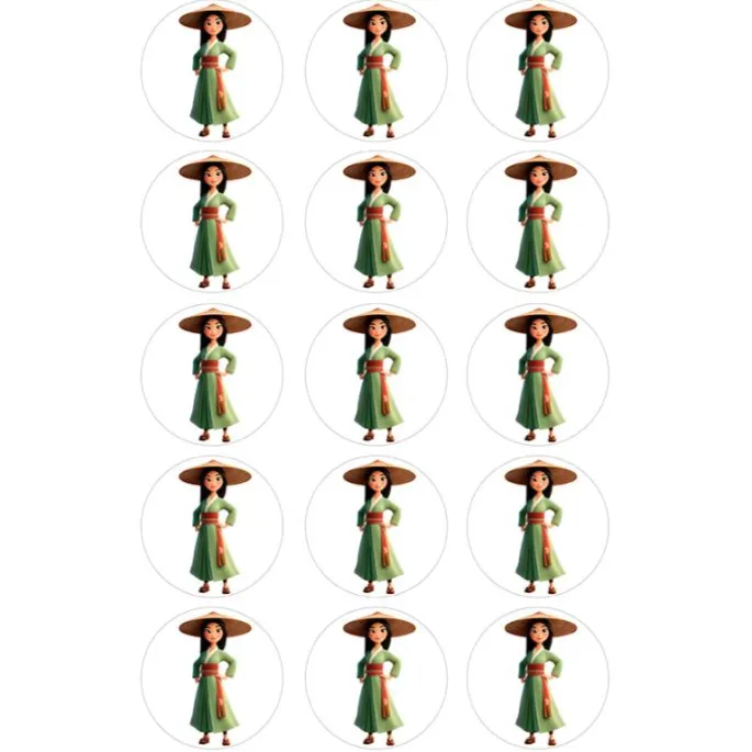 Papel de azúcar de la Princesa Mulán - 5 cm (15) - María Lunarillos