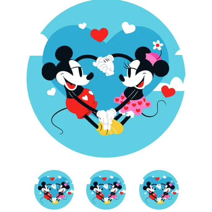Papel de azúcar de Mickey y Minnie corazón - 20 cm - María Lunarillos
