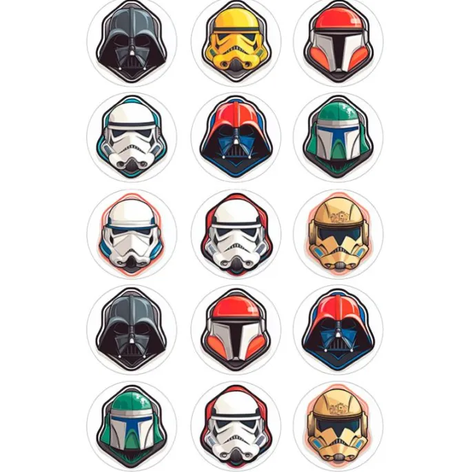 Papel de azúcar de Mix Máscaras Star Wars - 5 cm (15) - María Lunarillos