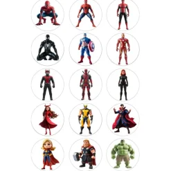 Papel de azúcar de Superhéroes y Superheroínas - 5 cm (15) - María Lunarillos