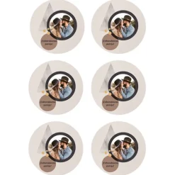 Papel de azúcar - 6 diseños iguales en Círculos de 8 cm Foto y Rótulo Diseño 1 - Impresión personalizada