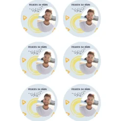 Papel de azúcar - 6 diseños iguales en Círculos de 8 cm Foto y Rótulo Diseño 2 - Impresión personalizada