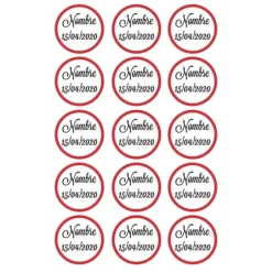 Papel de azúcar - 15 diseños iguales en Círculos de 5 cm Nombre y fecha Nacimiento - Impresión comestible personalizada
