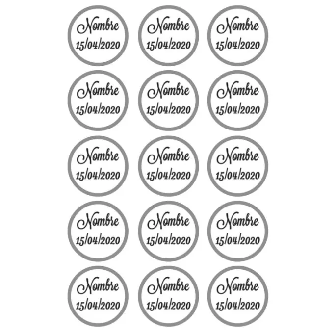 Papel de azúcar - 15 diseños iguales en Círculos de 5 cm Nombre y fecha Nacimiento - Impresión comestible personalizada