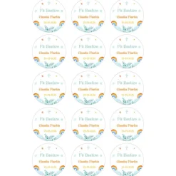 Papel de azúcar - 15 diseños iguales en Círculos de 5 cm Nombre y fecha Mi Bautizo 1 - Impresión comestible personalizada