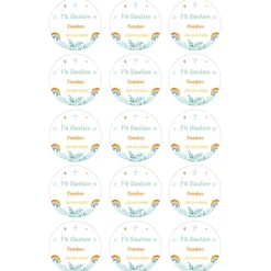 Papel de azúcar - 15 diseños iguales en Círculos de 5 cm Nombre y fecha Mi Bautizo 1 - Impresión comestible personalizada