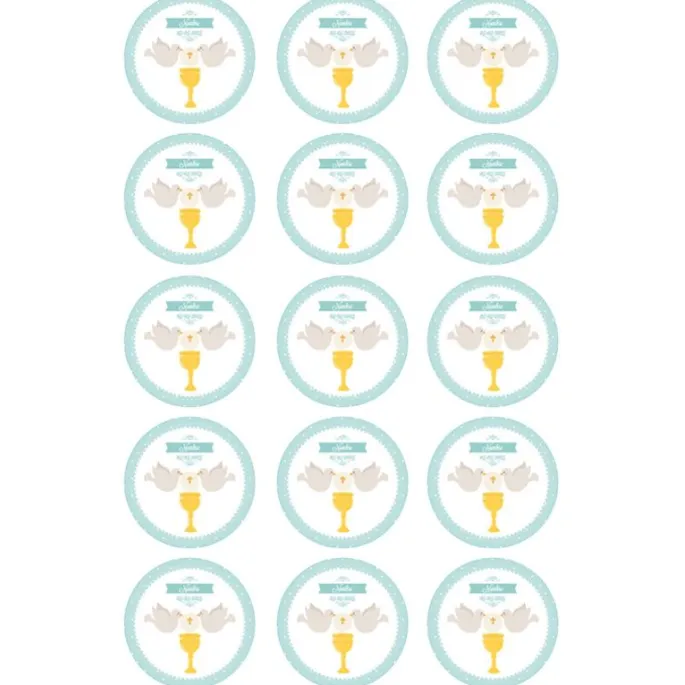 Papel de azúcar - 15 diseños iguales en Círculos de 5 cm Nombre y fecha Eucaristía Comunión - Impresión comestible personalizada