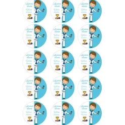 Papel de azúcar - 15 diseños iguales en Círculos de 5 cm Nombre y fecha Mi primera comunión azul - Impresión comestible personalizada