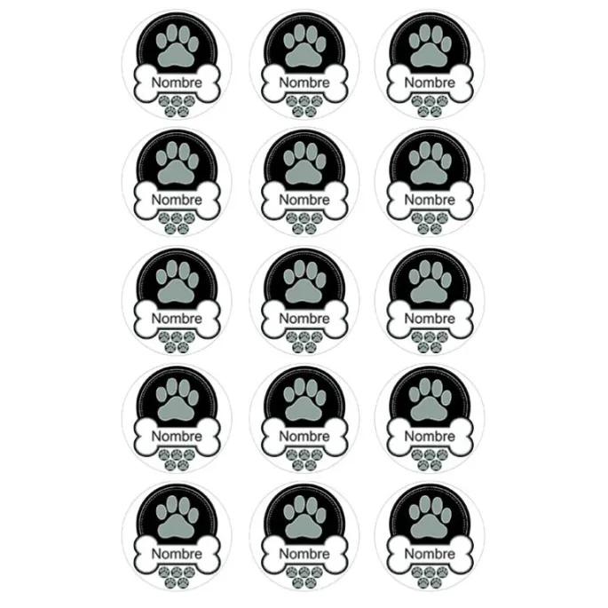 Papel de azúcar - 15 diseños iguales en Círculos de 5 cm Nombre mascota perro o gato - Impresión personalizada