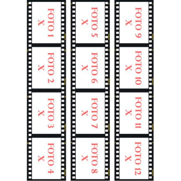 Papel de azúcar - 12 fotos diferentes en Tiras de película 6,5 x 4,5 cm Efecto Film - Impresión comestible personalizada