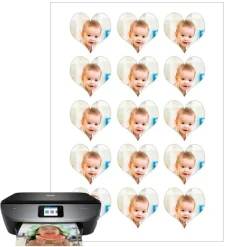 Papel de azúcar - 15 fotos iguales en Corazones de 5 cm - Impresión comestible personalizada