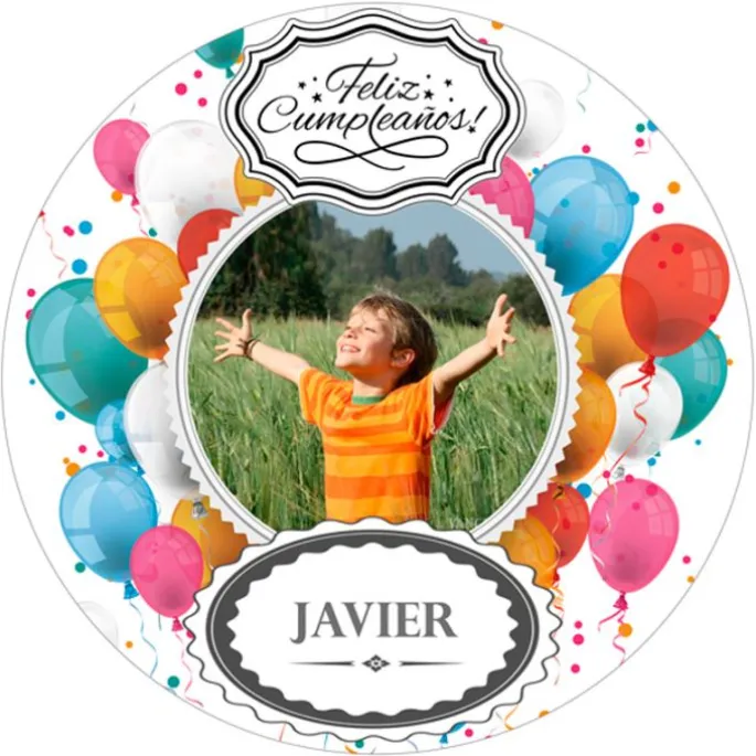 Papel de azúcar - Foto y nombre Feliz Cumpleaños 20 cm - Impresión personalizada