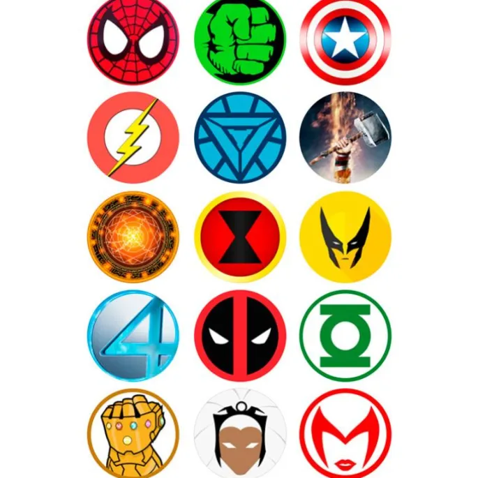 Papel de azúcar Logos Superhéroes 5 cm (15) - María Lunarillos