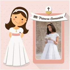 Papel de azúcar - Mi Primera Comunión (rosa) con foto personalizada 20 cm - Impresión personalizada