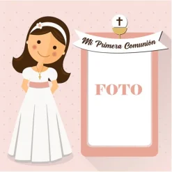 Papel de azúcar - Mi Primera Comunión (rosa) con foto personalizada 20 cm - Impresión personalizada