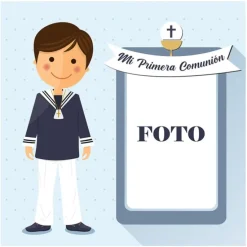 Papel de azúcar - Mi Primera Comunión (azul) con foto personalizada 20 cm - Impresión personalizada