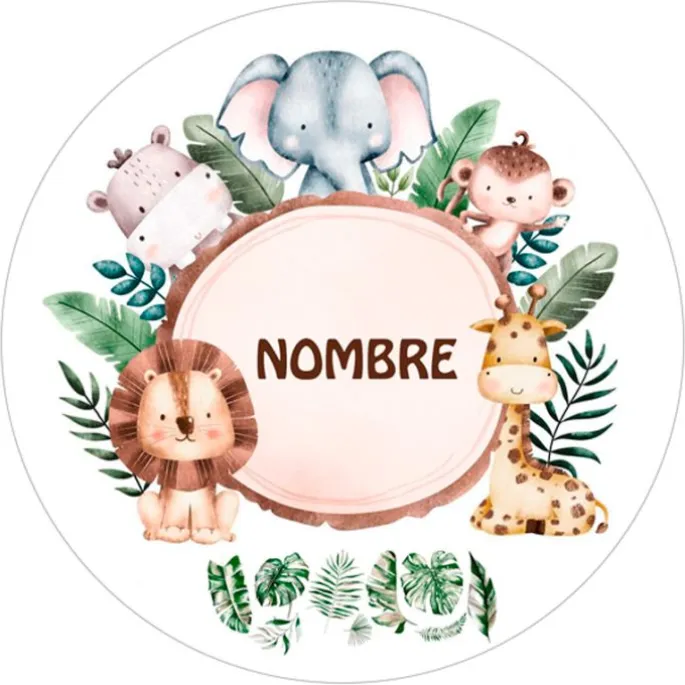 Papel de azúcar - Nombre animalitos selva 20 cm - Impresión personalizada